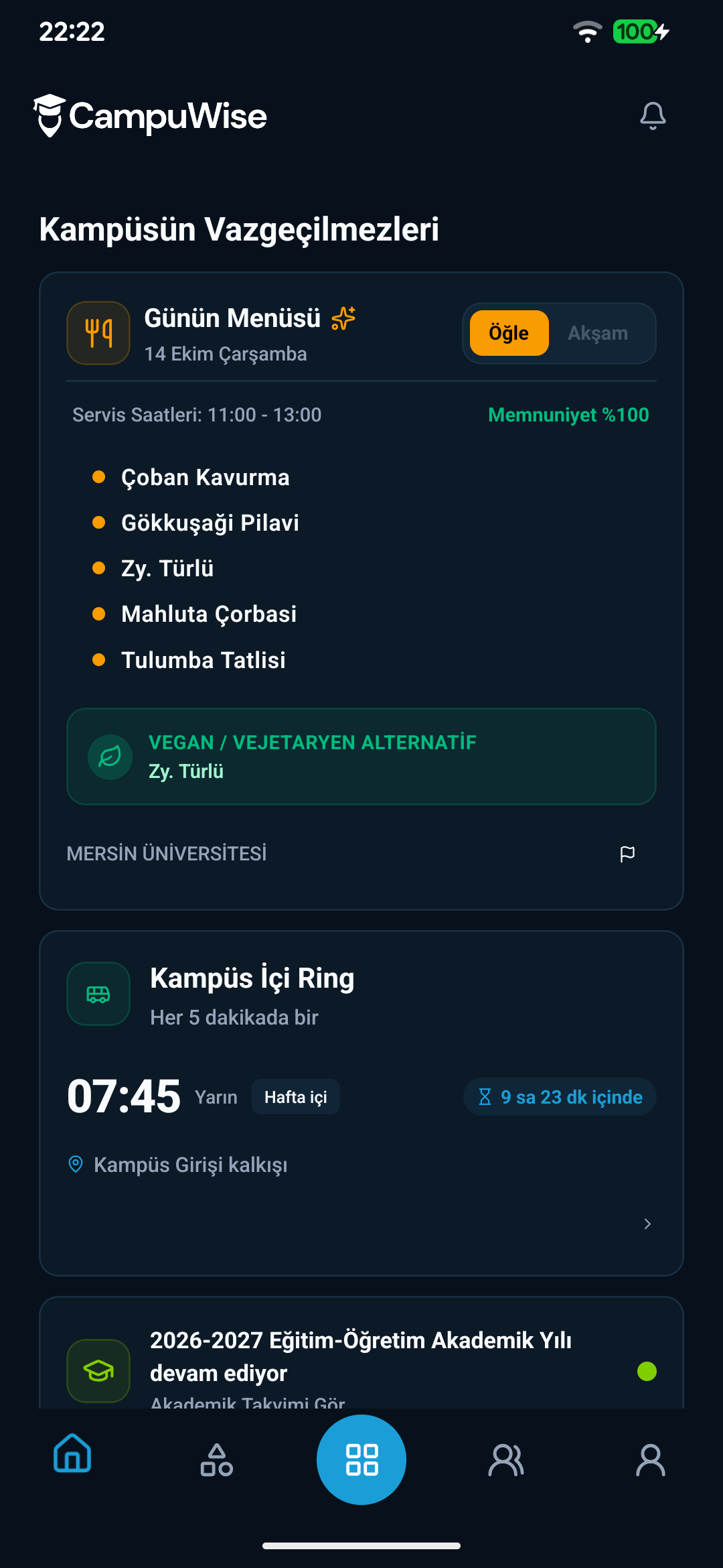 CampuWise Mobil Uygulaması Ana Ekranı