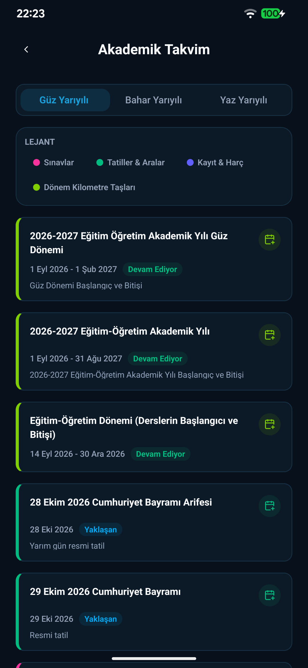 CampuWise Akademik Takvim Ekranı